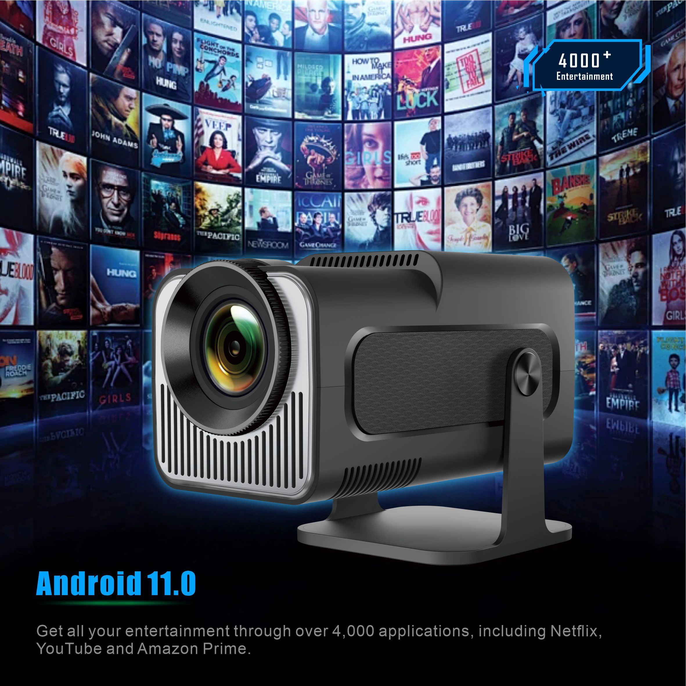 ZKON 2024 NEW HY320 Mini Newly Native 720P Android 11 4K Projector 300ANSI Wifi6 BT5.0 Cinema Outdoor Portable 180° Rotable Projector