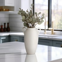 Stoneware Decorative Vase with Handles - Textured White Finish - Casual Home Decor for Living Room, Bedroom, Office - 16" White