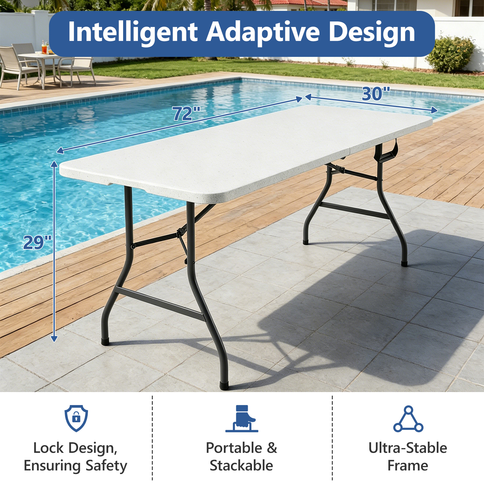 HaiCube 6-Foot Folding Table, White photo 4