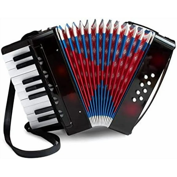 Kids Accordion, 17 Key Mini Accordion Instrument with Retractable Leather Strap for Children Beginners$$Music