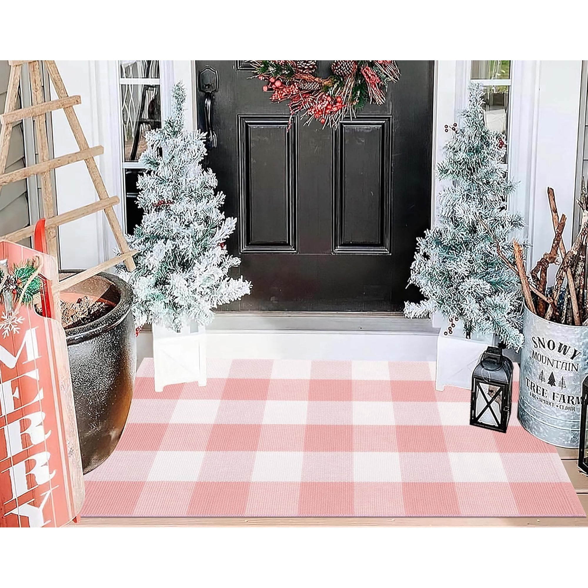Outdoor Layering Rugs for Front Door, Red And Doormat Front Porch Outdoor Rug Woven Machine Washable Layer Doormat Welcome Tiered Doormat Layering Rug Front Door, 23.6"X35.4"