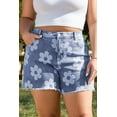 thumbnail image 5 of Chic Plus Size Denim Shorts with Floral Print - High Waist & Raw Hem | [ZhiHiMeRi] | (US 18W-20W)2X, 5 of 12