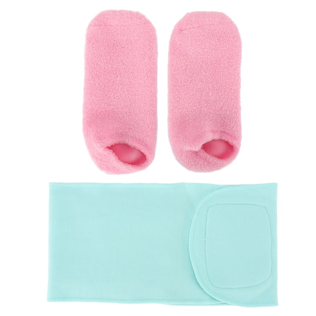 Calcetines hidratantes rosas para pies, calcetines de Gel reutilizables para prevenir pies agrietados con cubierta de cuello azul