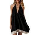 thumbnail image 3 of ZHOGXU Summer Dresses For Women Sleeveless Halter Neck Color Block Backless Comfortable Loose Fit Dress For Casual Daily Wear,Black,Xxl, 3 of 5