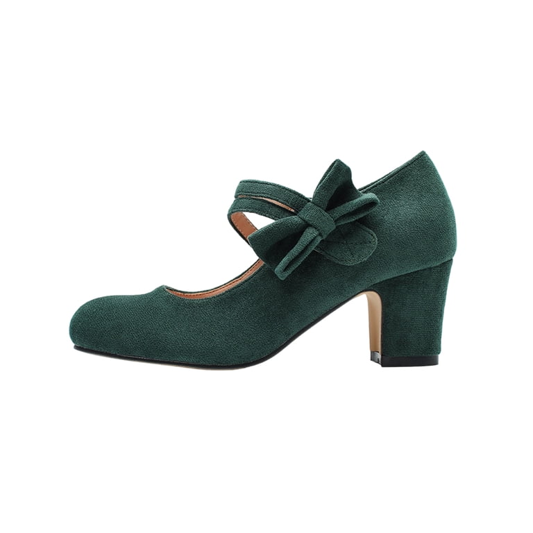 womens dark green dress shoes IEMIEMIEM Womens Mary Janes 1920S Vintage Lace Up Bridal Shoes Slip On  Comfortable Closed Toe Dress Shoe Chunky Heel Pumps Wedding Shoes Dark Green  8 Wide