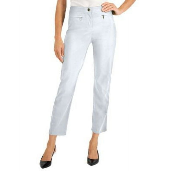 MSRP $50 Jm Collection Tummy-Control Fly-Front Pants White Size 18