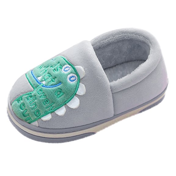 Otqutp Baby Home Slippers Dinosaur Indoor Shoes Girls Boys Slippers Warm Dinosaur House Cute Cozy Plush Winter Cotton House Slip Shoes(Gray,10-10.5 Years)