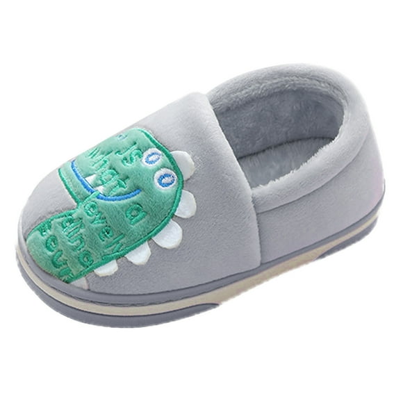 Splozh House Slippers Dinosaur Indoor Shoes Girls Boys Slippers Warm Dinosaur House Cute and Cozy Plush Winter Cotton House Slip Shoes Grey,18-24 Months