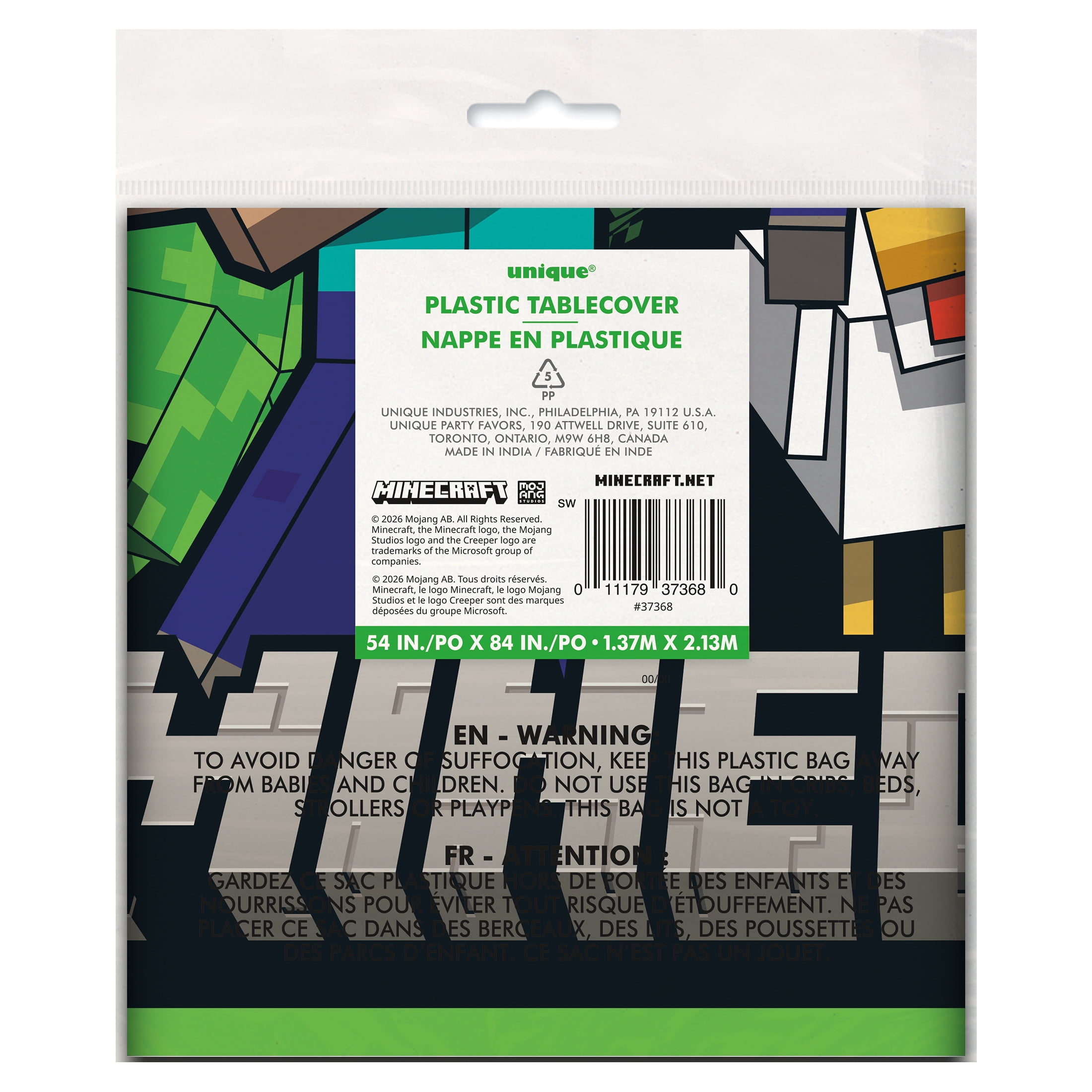 Minecraft 1 Count 54IN x 84IN Multicolor Plastic Table Cover