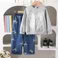 thumbnail image 2 of SGMVNU Toddler Girl 2 Piece Outfits Fall Winter Gifts Trendy Long Sleeve Pullover Sweatshirt with Staight Leg Baggy Jeans Pants Set(Size 5-6 Years, Grey), 2 of 6
