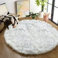 thumbnail image 2 of ORINOVA Grey And White Washable Shaggy Round Rug 5ft Circle Faux Sheepskin Furry Fur Rugs For Bedroom Nursery Rug, 2 of 8