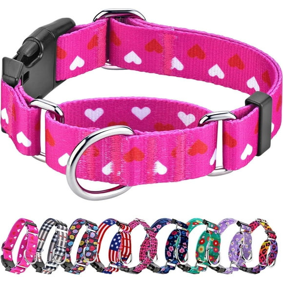 shiyou-Valentine's Day Dog Collar for Small Medium Large Dogs Adjustable Heart Martingale Collars with Quick Release Buckle (Pink Love,S)