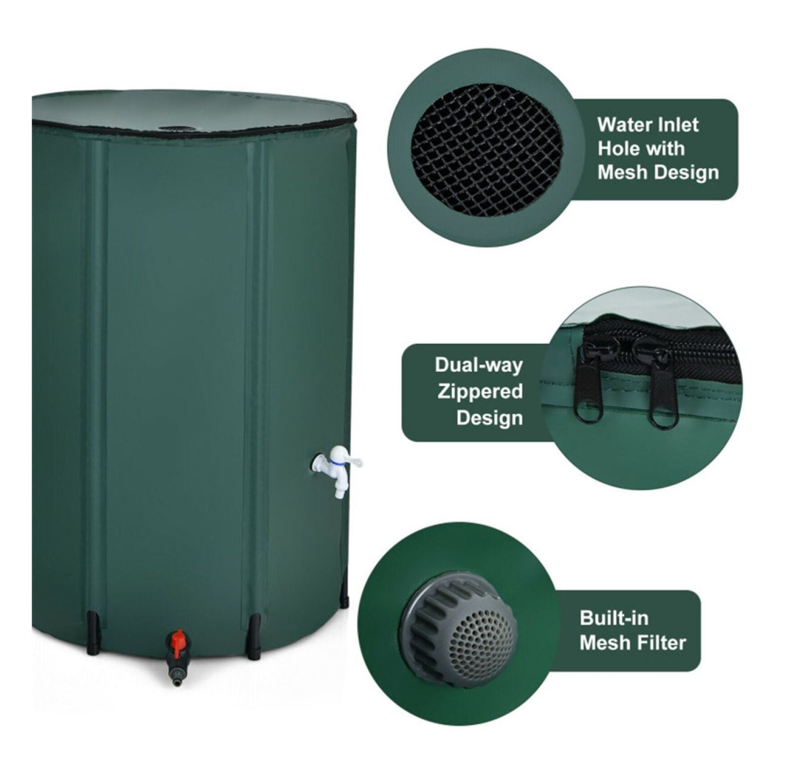 100 Gallon Rain Barrel, Portable Water Collector with Mesh Screen