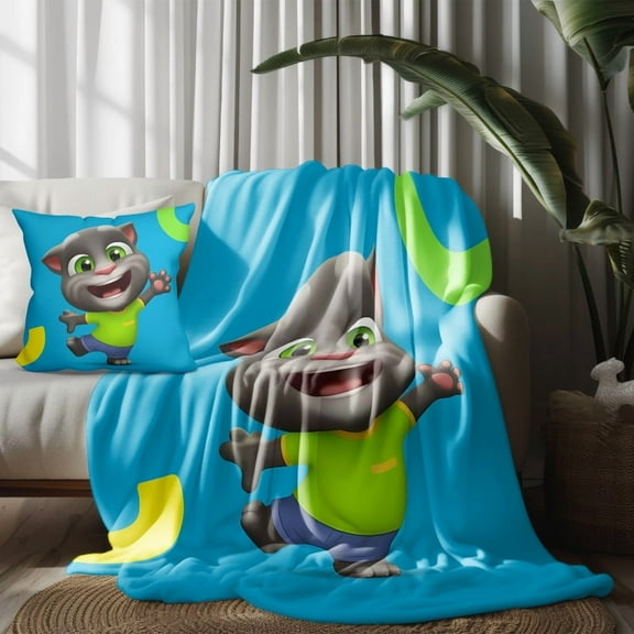 Throw Blankets Throw For Talking Tom Pillow Covers for Thin Bed Couch Decor Kids Adult Nap Bedroom Car All Season Birthday Gifts 30×40 inch Throw Blanket and Pillowcase Set