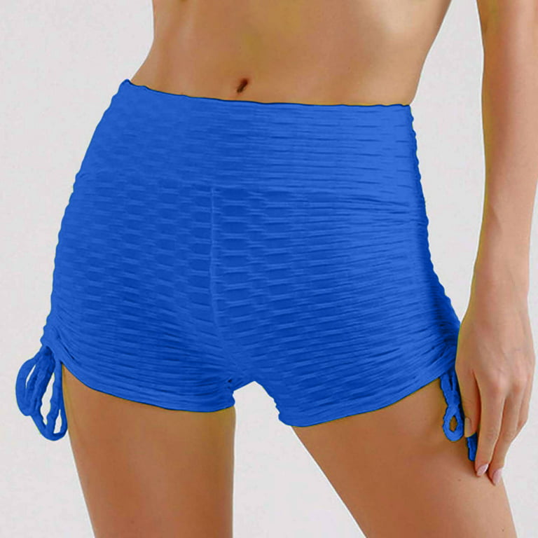 YYDGH Sports Booty Shorts for Women Side Drawstring High Waisted Yoga Shorts  Bubble Textured Scrunch Butt Lifting Hot Short Blue M 