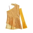 thumbnail image 5 of TiaoBug Big Girls' Sequins Peplum Top One Shoulder Long Sleeve Gymnastics Leotard Hip Hop Jazz Dance Bodysuit Gold 8, 5 of 6