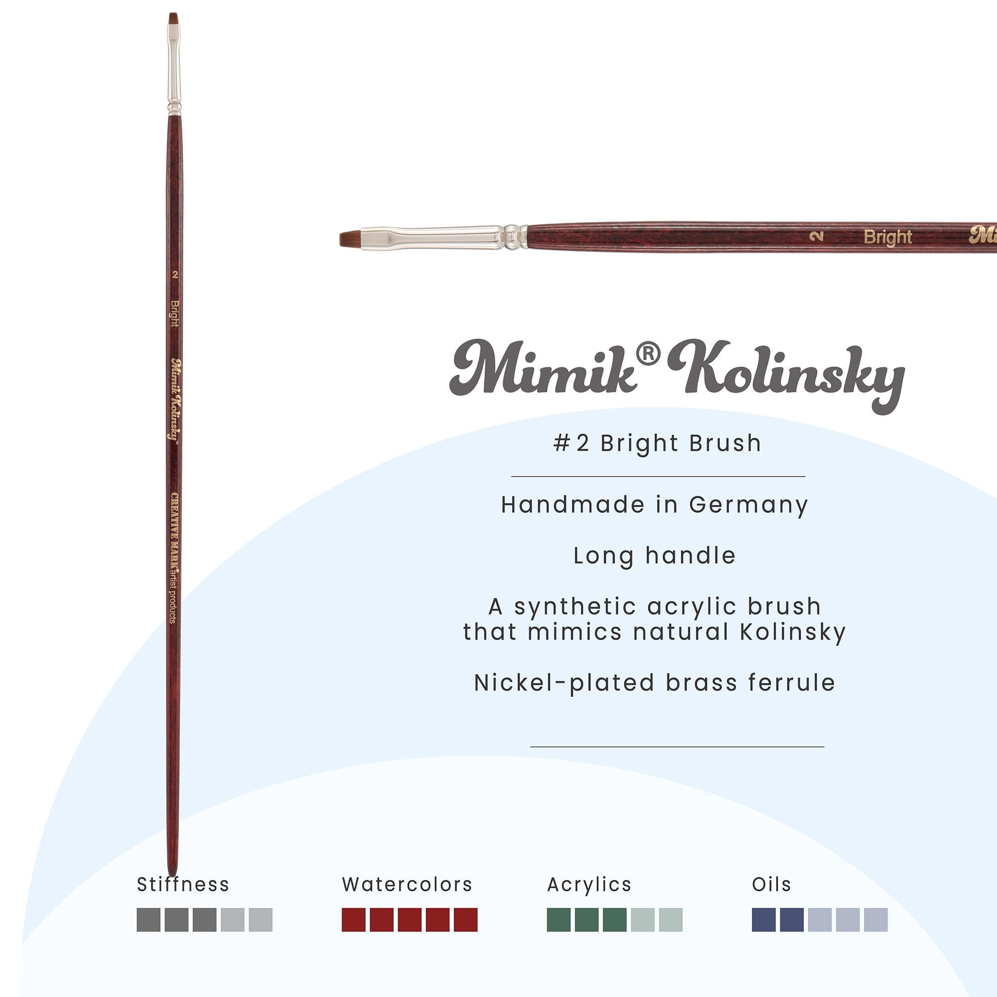 Creative Mark Mimik Kolinsky Watercolor Brush - # 2 Bright - Long Handle Synthetic Paint Brush - Handmade in Germany - Synthetic Sable Paint Brushes for Professional Artists - Animal-Friendly