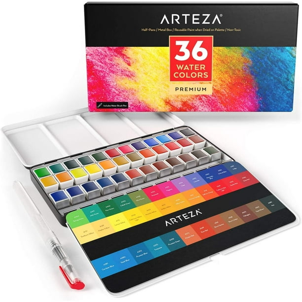 Arteza Premium Watercolor Professional Artist Paint Set, Half Pans