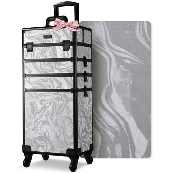 Byootique Rolling Makeup Train Case 4in1 Cosmetology Rolling Case Cosmetic Trolley Organizer Travel Case Traveling Cart Trunk with Wheels for Makeup Artist Trave Nail,CoyoteButtes Graystone