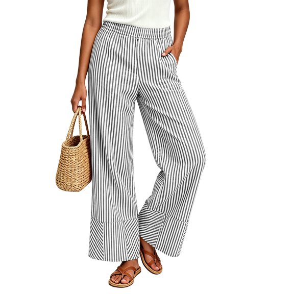 Linen Clothing for Women Casual Loose Pants for Women Summer High Waisted Bohemian Pants with Pockets Trendy Summer Outfits 2026