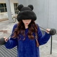 thumbnail image 4 of TOOYOU Women Winter Hat Crochet Ear Cover Plush Wide Brim With Fur Ball Pompom Knit Hats Warm Cold Beanie Hats, 4 of 5