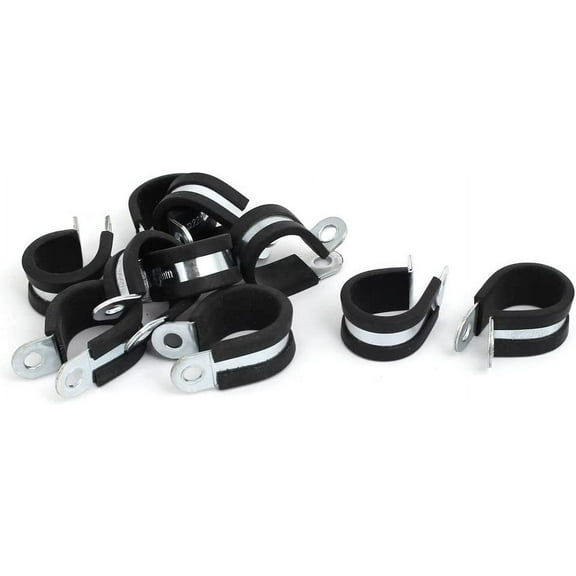 22mm Dia Rubber Lined R Shaped Zinc Plated Pipe Clip Cable Clamp 10pcs