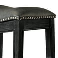 thumbnail image 5 of Maven Lane Adrien 31" Wood Barstool - Handcrafted Aged Black Finish with Charcoal Black Vegan Leather Upholstered Saddle Seat for Comfort - Durable Backless Barstool for Kitchens, Dining Rooms, Pub, 5 of 5
