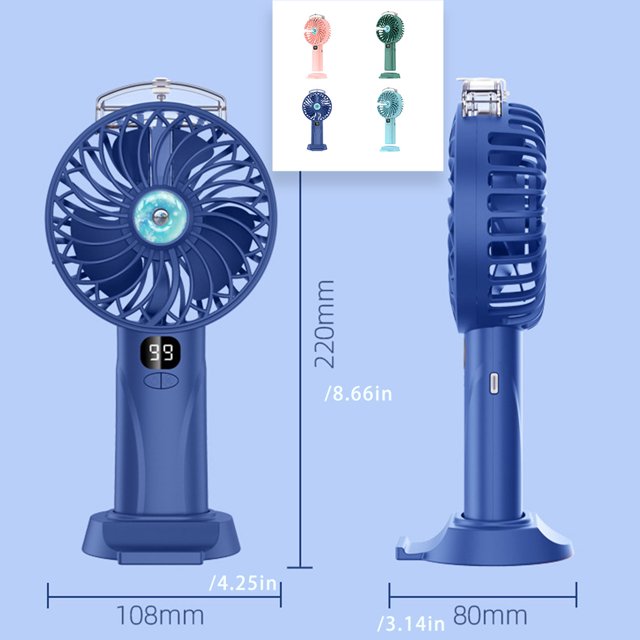 Fan USB Handheld Portable Rechargeable Adjustable Modes Spray New Cooling Outdoor Office Desktop Charging Dormitory Student Kids Light Blue