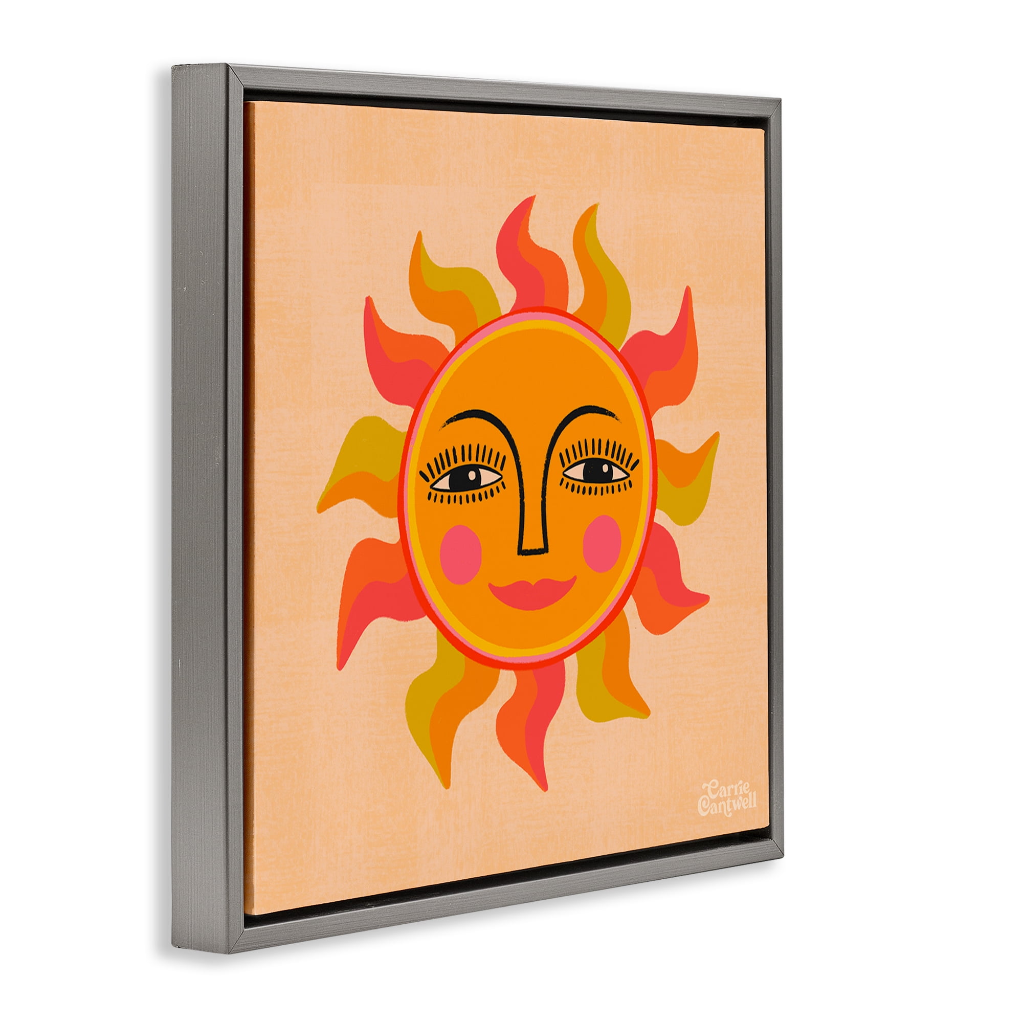 Stupell Industries Retro Boho Sun Landscape & Nature Painting Gray Floater Framed Canvas Art Print Wall Art, 18 x 18