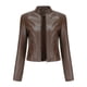 thumbnail image 1 of Chaqueta de cuero para mujer, chaqueta de motorista corta, cuello alto, cremallera, chaqueta de cuero, chaqueta de entretiempo para otoño y primavera, 1 of 5