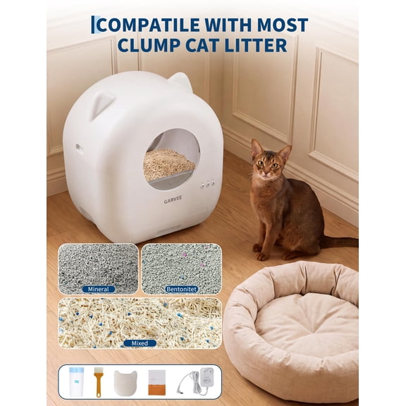 Automatic Litter Box, Smart Self-Cleaning Cat Litter Box with Odor Control, Safety Sensors, 76L Drum, 13L Waste Bin and Tuya App Control for Cats 3.3–28 lb