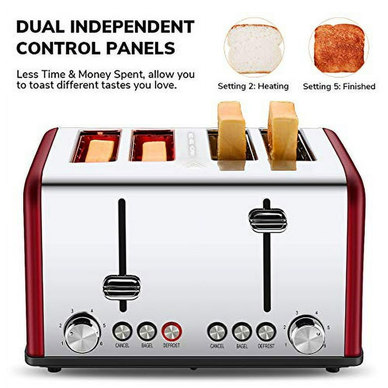 4 Slice Toaster, Countdown Stainless Steel Toaster with Bagel, Defrost,  Cancel Function, Extra Wide Slots, 6 Bread Shade Settings, 1650W, ST030 –  REDMOND