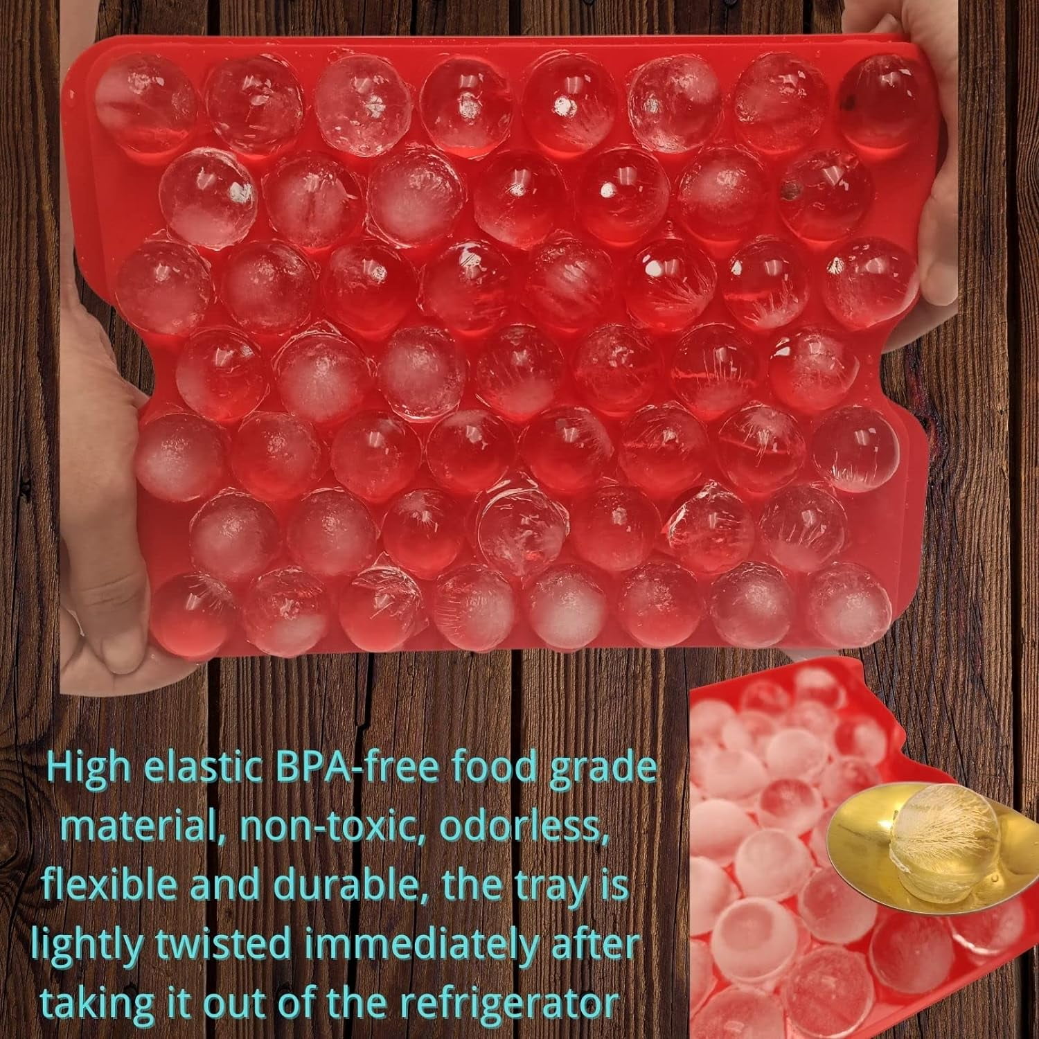 Round Ice Cube Tray with Lid Storage Bin for Freezer, Ice Cube Tray Easy Release, 106 Round Ice Cube Mold BPA Free, Ice Cube Tray with Container Scoop Flexible and durableIce Trays 5 piecesset Red