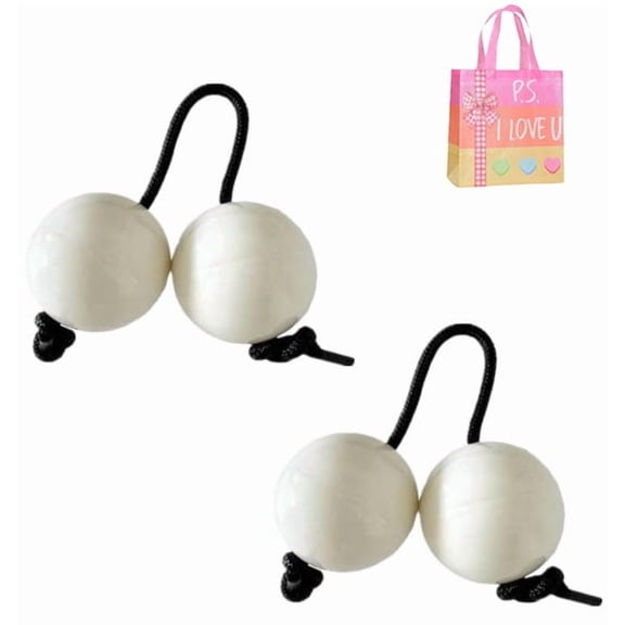 2-Pair African Double Gourd Shaker Balls - Stringed Percussion Set Unique Musical Instruments for Beginners (White)Z