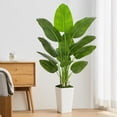 thumbnail image 4 of Realistic 5ft Artificial Bird of Paradise Plant, Synthetic Banana Leaf Tree with Textured Wavy White Pot for Home Decor, Perfect Silk Floor Plant, 4 of 6