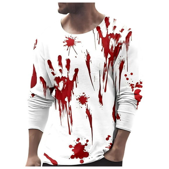 toraway Summer Clothes Pocket Protector for Men Shirt with Badge Men's Celebration Performance Trick Fashion Casual Shirt Hand Printed Theme Printed Long Sleeve Round Neck T Shirt L