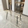 thumbnail image 2 of Cterwk 51" Rectangle Dining Desk with Metal Legs, 0.31" Thick Tempered Glass Tabletop Dining Table for Kitchen, Dining Room, Living Room, 2 of 10