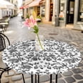 thumbnail image 6 of Black Flower Round Tablecloth for 36-44 Inch Tables,Fitted Table Cover with Elastic Edge,Vintage Farmhouse Boho Leaf Spring Plant Waterproof Outdoor Table Cloth Protector for Patio Garden Dinner, 6 of 9