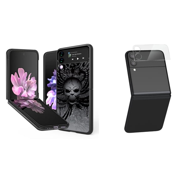Bemz Premium Bundle for Samsung Galaxy Z Flip 3 5G: Slim Snap-On Protector Case (Skull Wings), Rear Camera Glass Protector