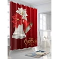 thumbnail image 3 of Merry Christmas Shower Curtain Set, Waterproof Shower Curtains for Bathroom, Xmas Bells Poinsettia Winter Holiday Washable Fabric Cloth Bath Curtain for Bathtub Decoration with Hooks 48x72 Inches, 3 of 6