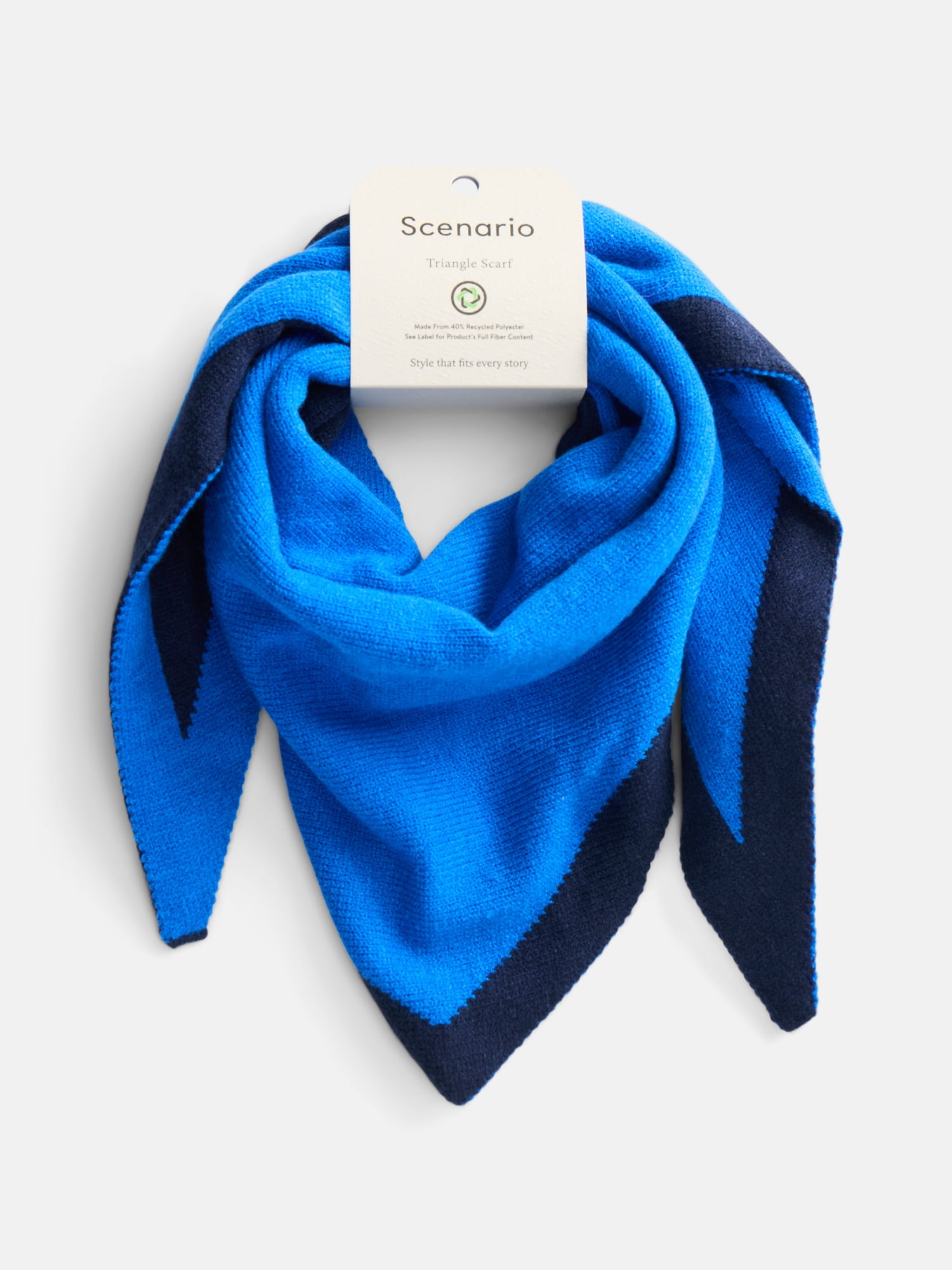 Scenario Women's Border Stripe Knit Triangle Scarf, Blue Fire and Classic Navy