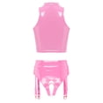 thumbnail image 4 of Conjunto de lencería Sexy de charol para mujer, ropa de discoteca de látex, Top corto sin mangas con cordones en la parte delantera y liguero con hebilla sin entrepierna, 4 of 5