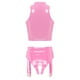 thumbnail image 4 of Conjunto de lencería Sexy de charol para mujer, ropa de discoteca de látex, Top corto sin mangas con cordones en la parte delantera y liguero con hebilla sin entrepierna, 4 of 5