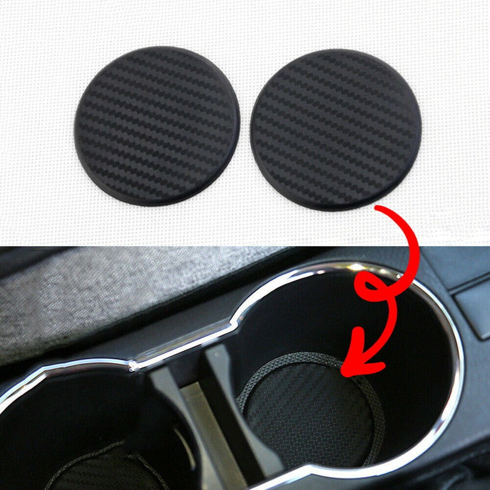 2x Carbon Fiber Black Car Water Cup Slot Non-Slip Mat Pad Accessories Universal 