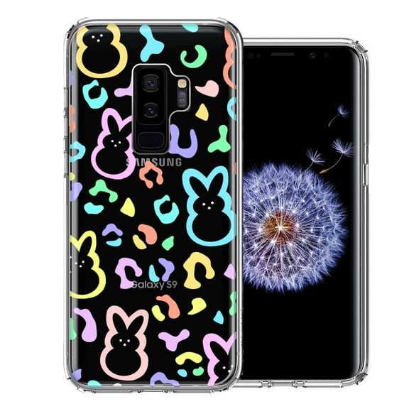 MUNDAZE for Samsung Galaxy S9 Plus Leopard Easter Bunny Candy Colorful Rainbow Double Layer Phone Case Cover