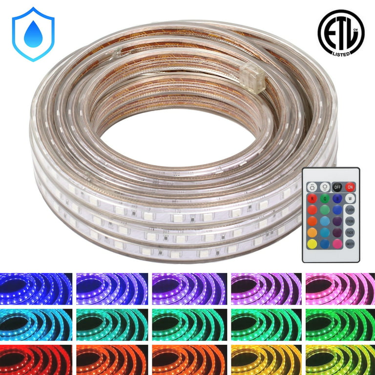 WYZworks LED Strip Lights, 100 ft SMD 5050, IP65 Waterproof Color Changing  Permanent Outdoor Flexible Rope Lighting - 16 Colors, Multi Modes, Dimmable 