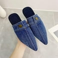 thumbnail image 2 of RUIYANQI Women's Denim Pointed Toe Mules Slip On Backless Loafers Trendy Fashion Casual Shoes with Button Decoration Comfortable Indoor Outdoor Footwear Multiple Washed Jeans Colors, 2 of 7