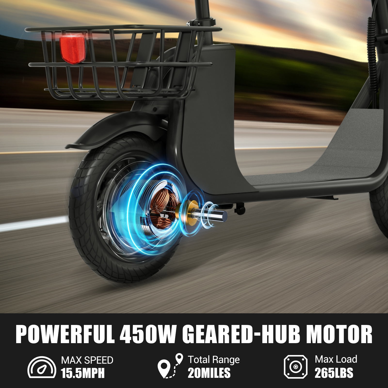 Lohoms Updated 450W Foldable Electric Scooters Bike, Adult Electric Moped Commuter Ebike Biycle Waterproof E-Scooter With Seat Basket 12 in Off-Road Tires,Black