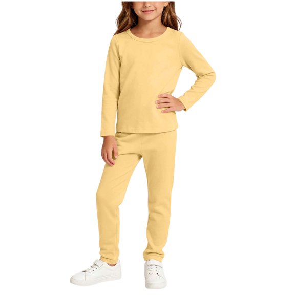 BLVB 1T-12Y Toddler Kids Girls Boys Soft Comfy 2PCS Set Long Sleeve Plain Shirts and Pants Sets Cotton Sleepwear Lounge Pajama Sets(Yellow,2-3 Years)