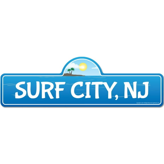 Surf City NJ New Jersey Beach Street Sign | Indoor/Outdoor | Surfer Ocean Lover Décor For Beach House Garages Living Rooms Bedroom | Signmission Personalized Gift